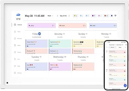 10.1 Inch Smart Digital Calendar Planner & Chore Chart, IPS HD Touchscreen Interactive Display, Smart Family Planner, Digital Picture Frame for Seamless Scheduling - Share Photos/Videos via App