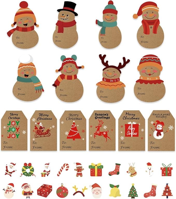 520 Tags Christmas Gift Tags Stickers, Self-Adhesive Christmas Name Tags, Gift Tags for Christmas Presents, Decorative Vintage Kraft Christmas Labels for Xmas Holiday, Presents Envelopes Decoration