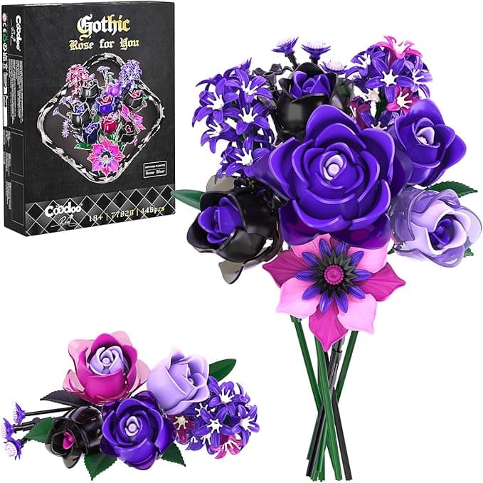 Gothic Rose Bouquet Building Set, Compatible with Lego Flowers, Halloween Botanical Collection for Home Decor, Creative Gifts for Valentine’s Day, Birthday & Teen Girl Gifts