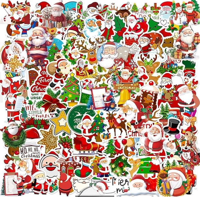 110PCS Non-Repeating Holographic Christmas Xmas Theme Stickers, Vinyl Waterproof Holiday Sticker Kids and Youth Adult Party Favors Gifts Supplies Decorations