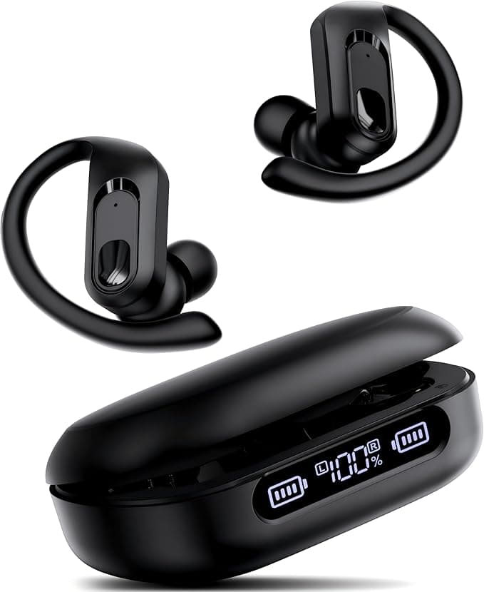 occiam ANC Wireless Earbuds 96H Playback Noise Cancelling LED Display Waterproof with Earhooks for Running Workout